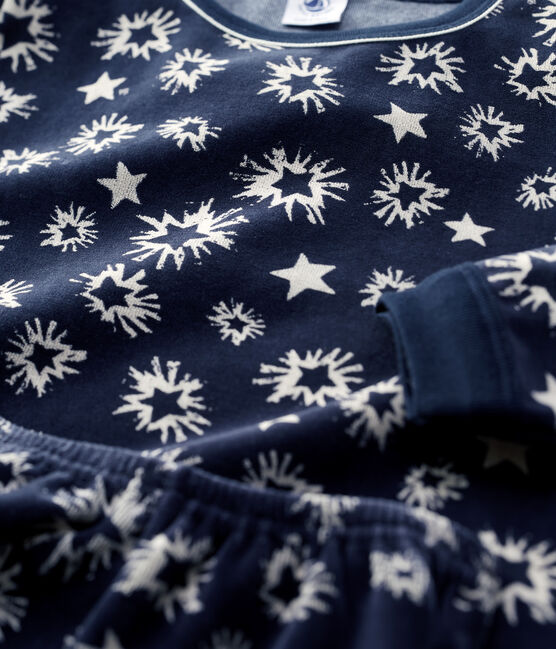 Boys' Star Print Velour Pyjamas SMOKING blue/MARSHMALLOW white